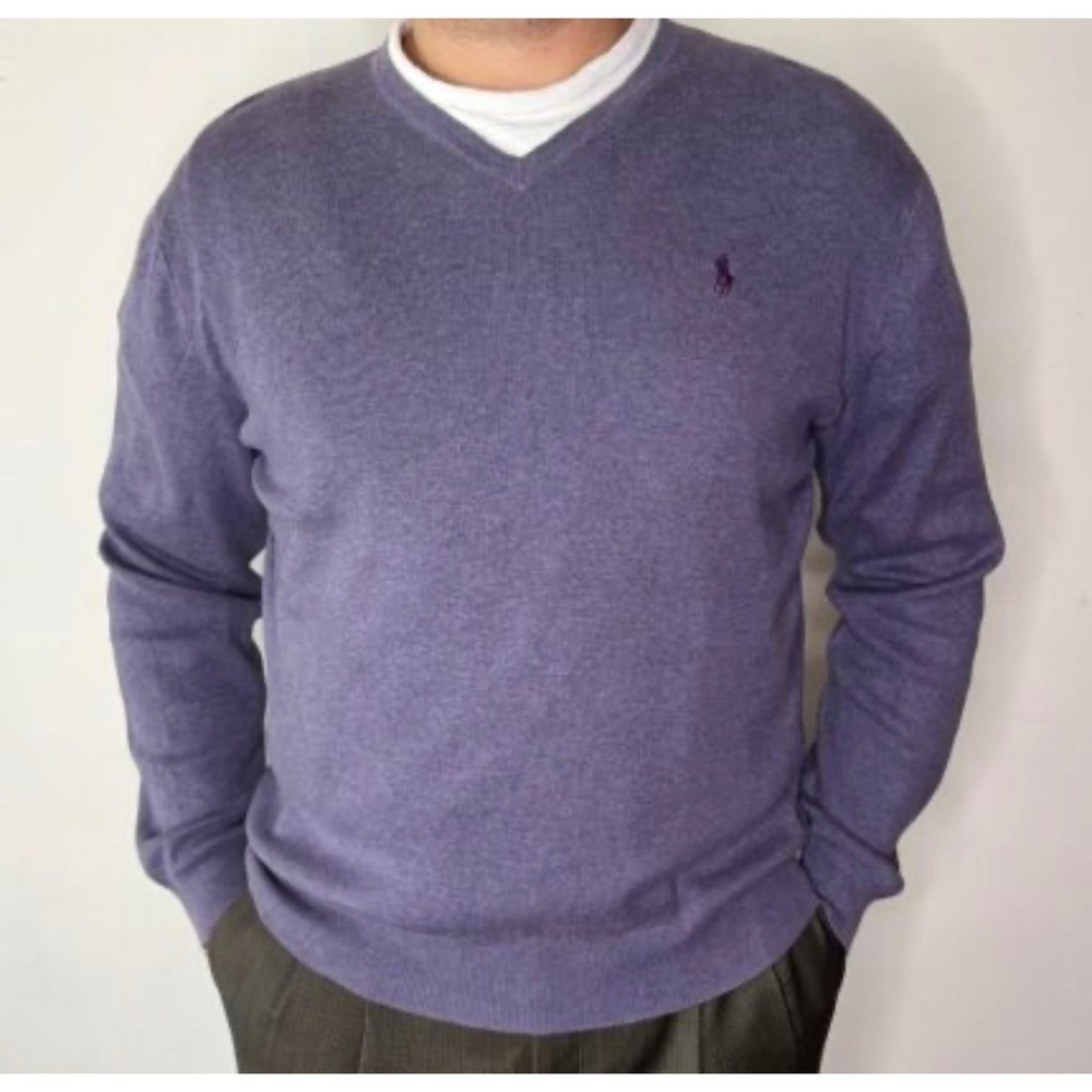 Ralph‎ Lauren Polo Men's V Neck Cotton Purple Sweater Size XL